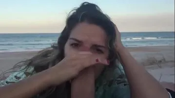 Throating pov beach blowjob